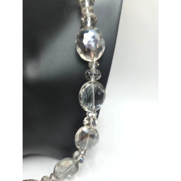 Vintage Smoky Crystal Bead Necklace Faceted Oval Glass Beads Silvertone 20" - Picture 4 of 4
